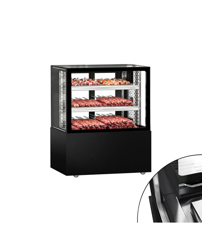 GGM Gastro Commercial serve over counter MADRID - 435L - 1000mm - Double glazing - with 2 adjustable shelves - rear sliding doors - Black matt