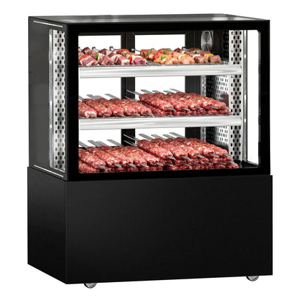 GGM Gastro Commercial serve over counter MADRID - 435L - 1000mm - Double glazing - with 2 adjustable shelves - rear sliding doors - Black matt