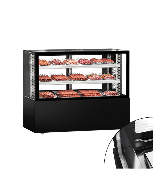 GGM Gastro Commercial serve over counter MADRID - 525L - 1500mm - Double glazing - with 2 adjustable shelves - rear sliding doors - Black matt