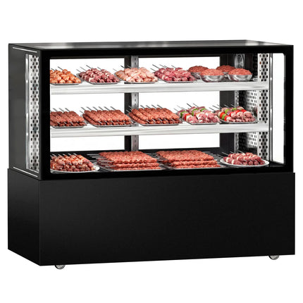 GGM Gastro Commercial serve over counter MADRID - 525L - 1500mm - Double glazing - with 2 adjustable shelves - rear sliding doors - Black matt