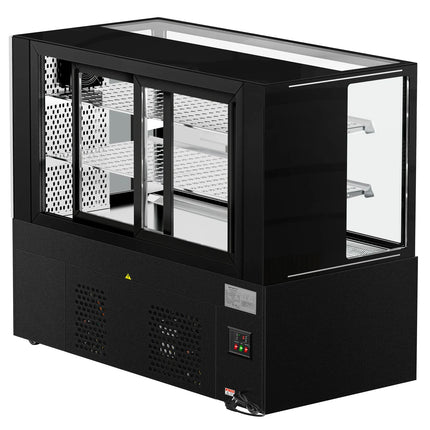 GGM Gastro Commercial serve over counter MADRID - 525L - 1500mm - Double glazing - with 2 adjustable shelves - rear sliding doors - Black matt
