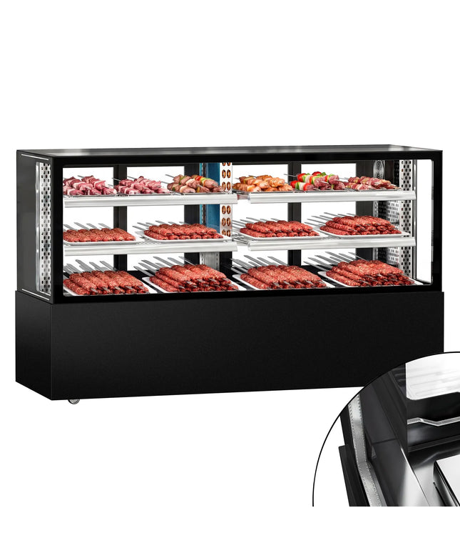 GGM Gastro Commercial serve over counter MADRID - 735L - 2000mm - Double glazing - with 2 adjustable shelves - rear sliding doors - Black matt