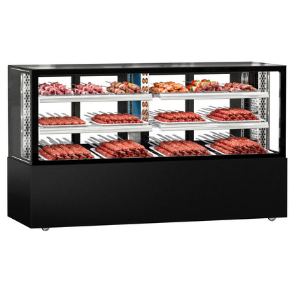 GGM Gastro Commercial serve over counter MADRID - 735L - 2000mm - Double glazing - with 2 adjustable shelves - rear sliding doors - Black matt