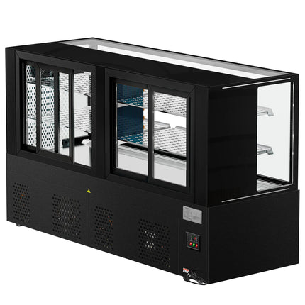 GGM Gastro Commercial serve over counter MADRID - 735L - 2000mm - Double glazing - with 2 adjustable shelves - rear sliding doors - Black matt