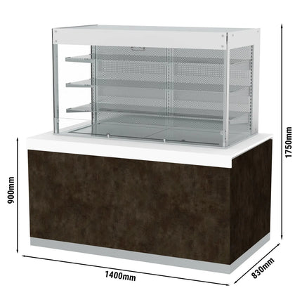 GGM Gastro Commercial serve over counter PRAG - 1400mm - Double glazing - square - with 3 shelves - incl. night curtain