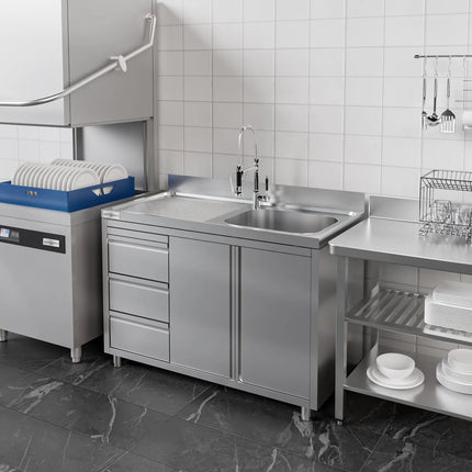 GGM Gastro Commercial Sink Cabinet - 1200x600mm - 1 bowl right-hand - 3 drawers
