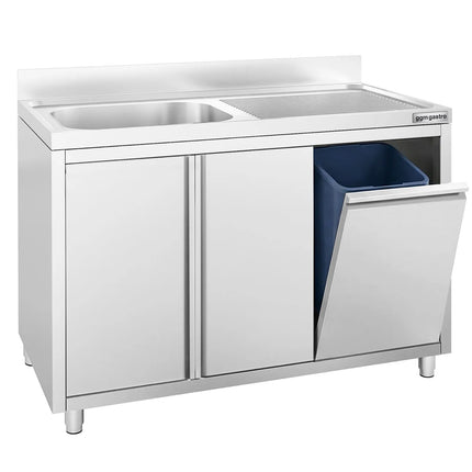 GGM Gastro Commercial Sink Cabinet - 1200x600mm - with waste bin & 1 bowl left-hand