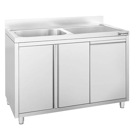 GGM Gastro Commercial Sink Cabinet - 1200x600mm - with waste bin & 1 bowl left-hand