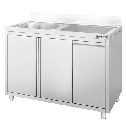 GGM Gastro Commercial Sink Cabinet - 1200x600mm - with waste bin & 1 bowl left-hand