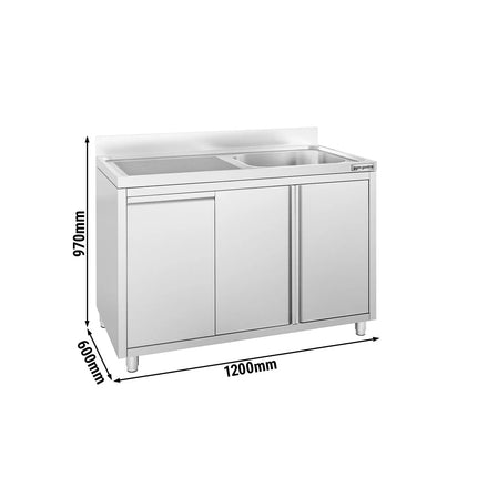 GGM Gastro Commercial Sink Cabinet - 1200x600mm - with waste bin & 1 bowl right-hand
