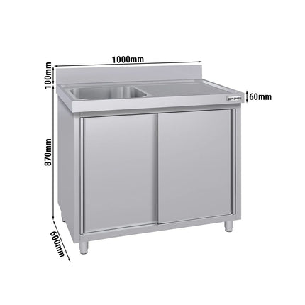 GGM Gastro Commercial Sink Cabinet ECO - 1000x600mm - with 1 bowl left-hand