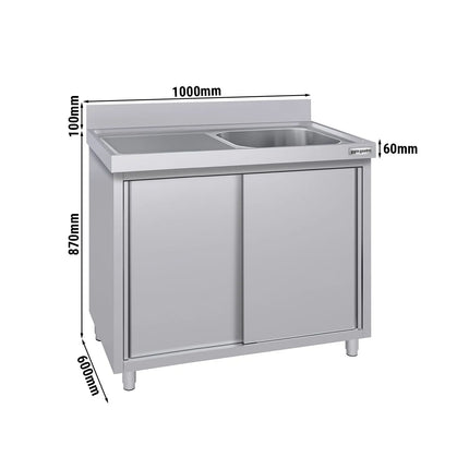 GGM Gastro Commercial Sink Cabinet ECO - 1000x600mm - with 1 bowl right-hand