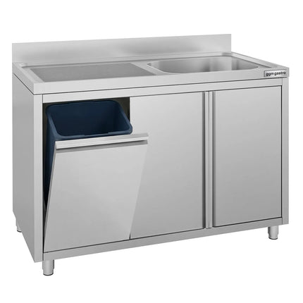 GGM Gastro Commercial Sink Cabinet ECO - 1200x600mm - with waste bin & 1 bowl right-hand