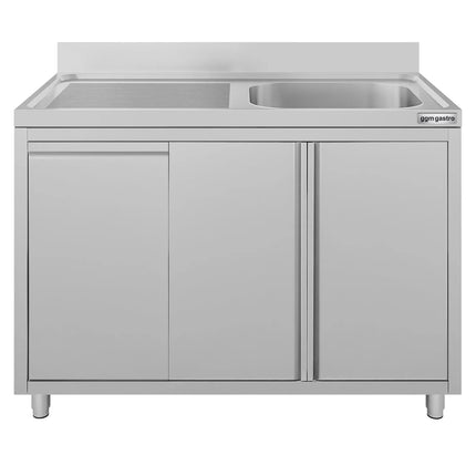 GGM Gastro Commercial Sink Cabinet ECO - 1200x600mm - with waste bin & 1 bowl right-hand