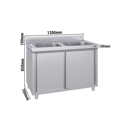 GGM Gastro Commercial Sink Cabinet ECO - 1200x700mm - with 2 bowls centre