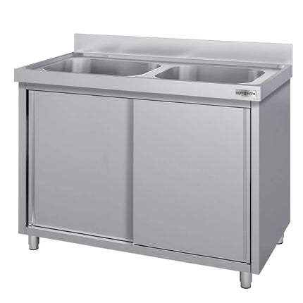 GGM Gastro Commercial Sink Cabinet ECO - 1200x700mm - with 2 bowls centre