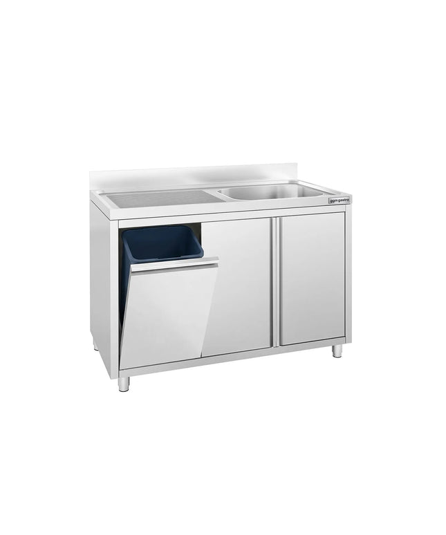 GGM Gastro Commercial Sink Cabinet ECO - 1200x700mm - with waste bin & 1 bowl right-hand
