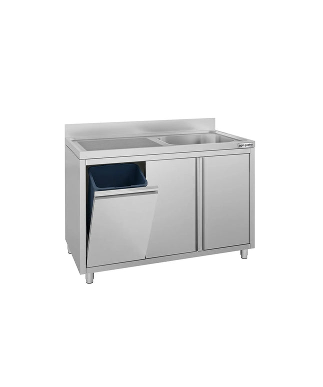 GGM Gastro Commercial Sink Cabinet ECO - 1200x700mm - with waste bin & 1 bowl right-hand