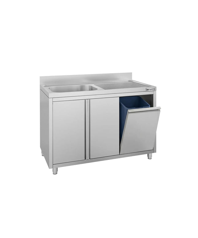 GGM Gastro Commercial Sink Cabinet ECO - 1200x700mm - with waste bin & 1 bowl left-hand