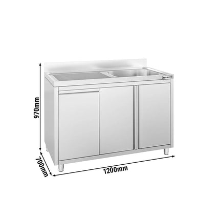 GGM Gastro Commercial Sink Cabinet ECO - 1200x700mm - with waste bin & 1 bowl right-hand