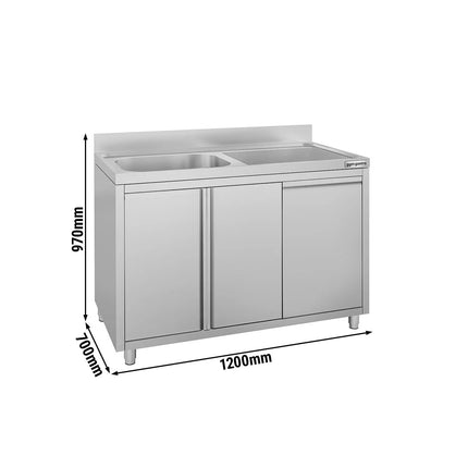 GGM Gastro Commercial Sink Cabinet ECO - 1200x700mm - with waste bin & 1 bowl left-hand