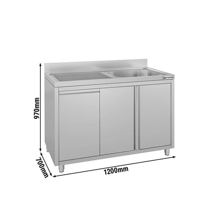 GGM Gastro Commercial Sink Cabinet ECO - 1200x700mm - with waste bin & 1 bowl right-hand