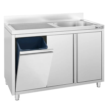 GGM Gastro Commercial Sink Cabinet ECO - 1200x700mm - with waste bin & 1 bowl right-hand
