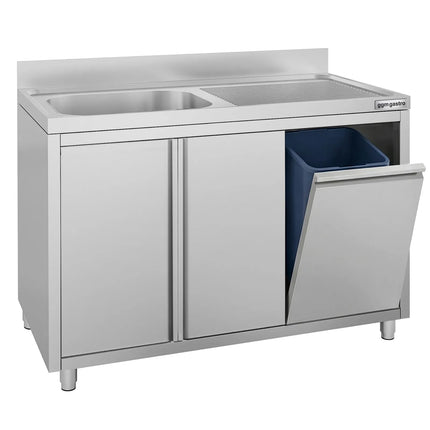 GGM Gastro Commercial Sink Cabinet ECO - 1200x700mm - with waste bin & 1 bowl left-hand