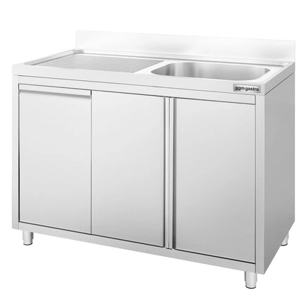 GGM Gastro Commercial Sink Cabinet ECO - 1200x700mm - with waste bin & 1 bowl right-hand