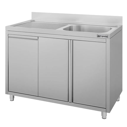 GGM Gastro Commercial Sink Cabinet ECO - 1200x700mm - with waste bin & 1 bowl right-hand