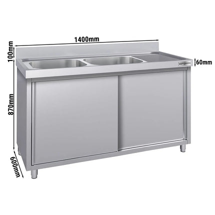GGM Gastro Commercial Sink Cabinet ECO - 1400x600mm - 2 bowls left-hand