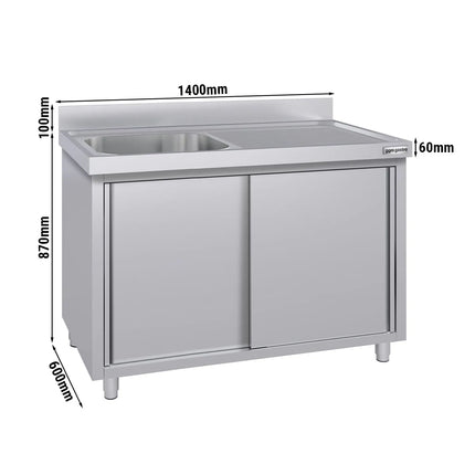 GGM Gastro Commercial Sink Cabinet ECO - 1400x600mm - with 1 bowl left-hand