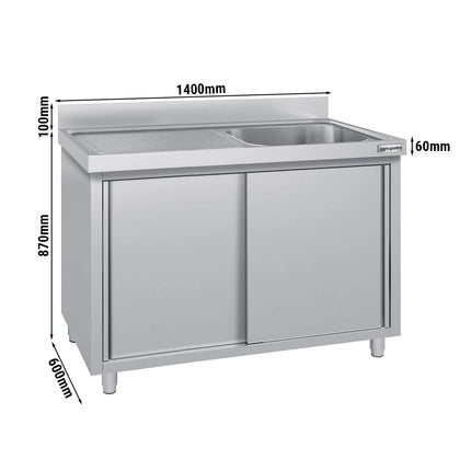 GGM Gastro Commercial Sink Cabinet ECO - 1400x600mm - with 2 bowls centre