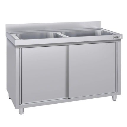 GGM Gastro Commercial Sink Cabinet ECO - 1400x600mm - with 2 bowls centre