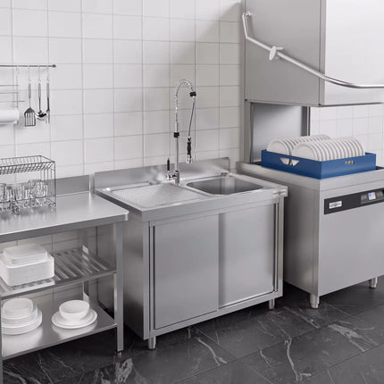 GGM Gastro Commercial Sink Cabinet ECO - 1400x600mm - with 2 bowls centre