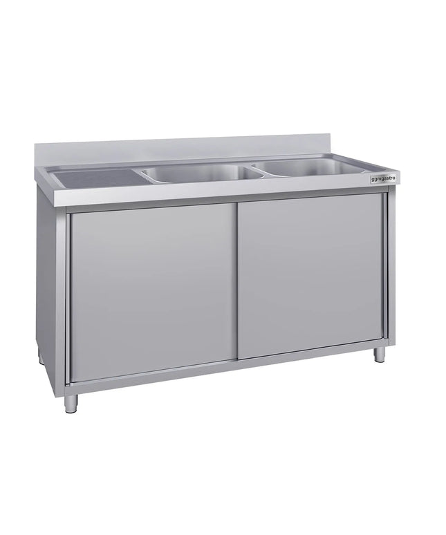 GGM Gastro Commercial Sink Cabinet ECO - 1400x600mm - with 2 bowls right-hand