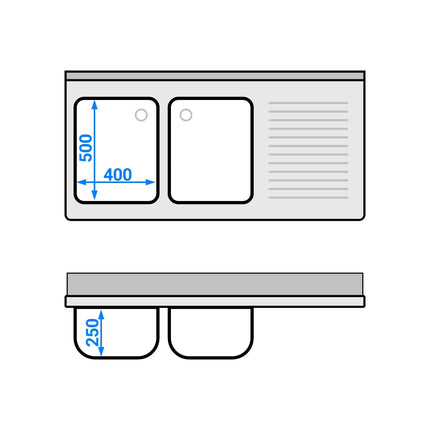 GGM Gastro Commercial Sink Cabinet ECO - 1400x700mm - 2 bowls left-hand