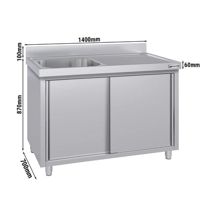 GGM Gastro Commercial Sink Cabinet ECO - 1400x700mm - with 1 bowl left-hand