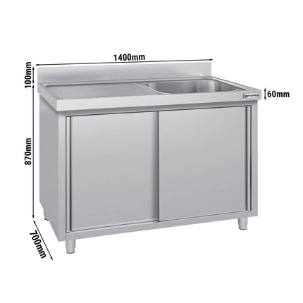 GGM Gastro Commercial Sink Cabinet ECO - 1400x700mm - with 1 bowl right-hand