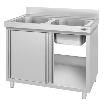 GGM Gastro Commercial Sink Cabinet ECO - 1400x700mm - with 2 bowls centre