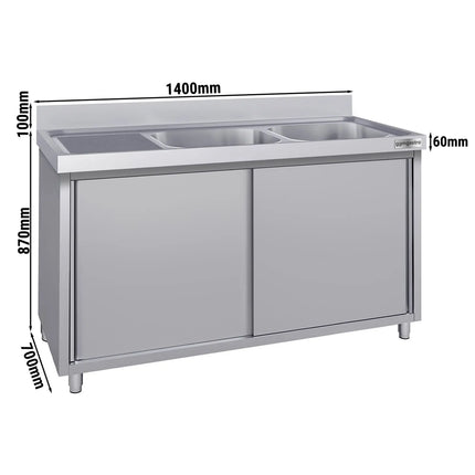 GGM Gastro Commercial Sink Cabinet ECO - 1400x700mm - with 2 bowls right-hand