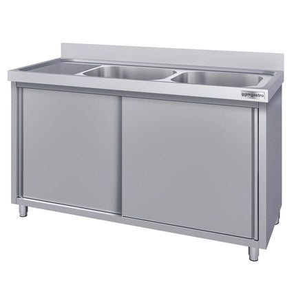 GGM Gastro Commercial Sink Cabinet ECO - 1400x700mm - with 2 bowls right-hand