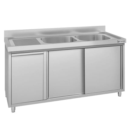 GGM Gastro Commercial Sink Cabinet ECO - 1400x700mm - with waste bin & 2 bowls centre