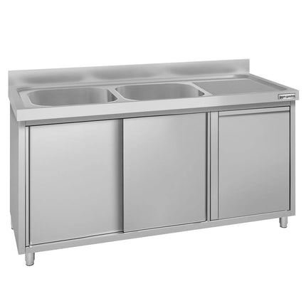 GGM Gastro Commercial Sink Cabinet ECO - 1400x700mm - with waste bin & 2 bowls left-hand