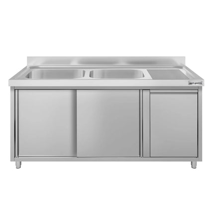 GGM Gastro Commercial Sink Cabinet ECO - 1400x700mm - with waste bin & 2 bowls left-hand