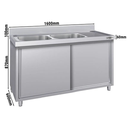 GGM Gastro Commercial Sink Cabinet ECO - 1600x600mm - 2 bowls left-hand