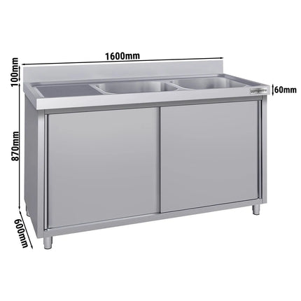 GGM Gastro Commercial Sink Cabinet ECO - 1600x600mm - 2 bowls right-hand