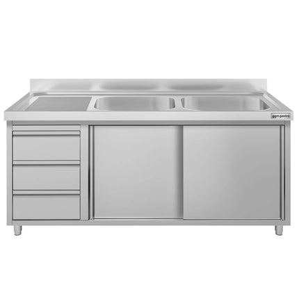 GGM Gastro Commercial Sink Cabinet ECO - 1600x600mm - 2 bowls right-hand - 3 drawers