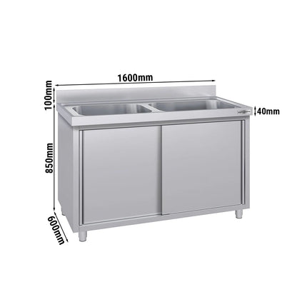 GGM Gastro Commercial Sink Cabinet ECO - 1600x600mm - with 2 bowls centre