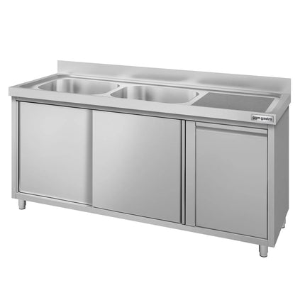 GGM Gastro Commercial Sink Cabinet ECO - 1600x600mm - with waste bin & 2 bowls left-hand